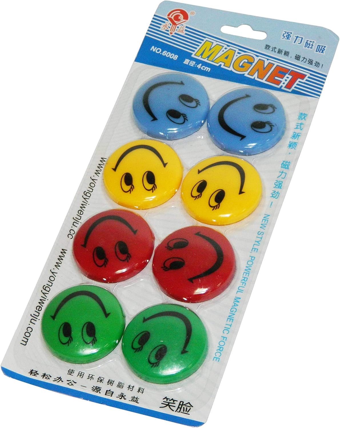 8 Pcs Round Smile Magnets – 40mm | Strong Decorative Plastic Magnets for Kids, Home, Office & School Use